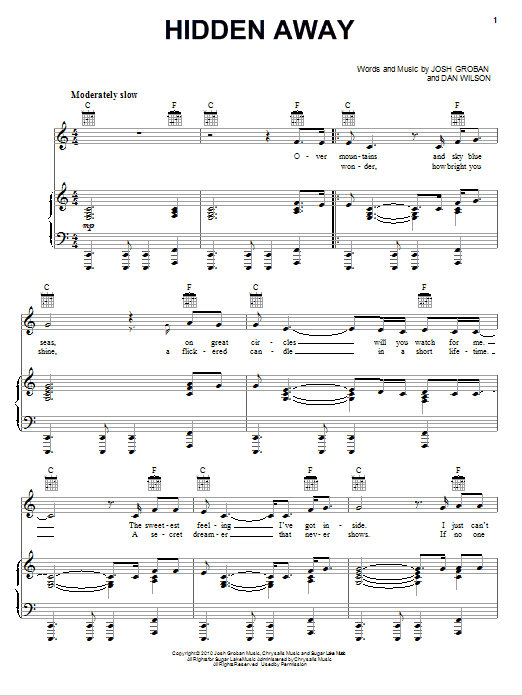 Josh Groban Hidden Away Sheet Music Notes & Chords for Piano - Download or Print PDF