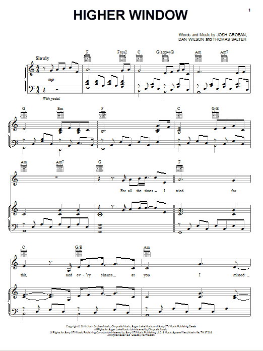 Josh Groban Higher Window Sheet Music Notes & Chords for Easy Piano - Download or Print PDF