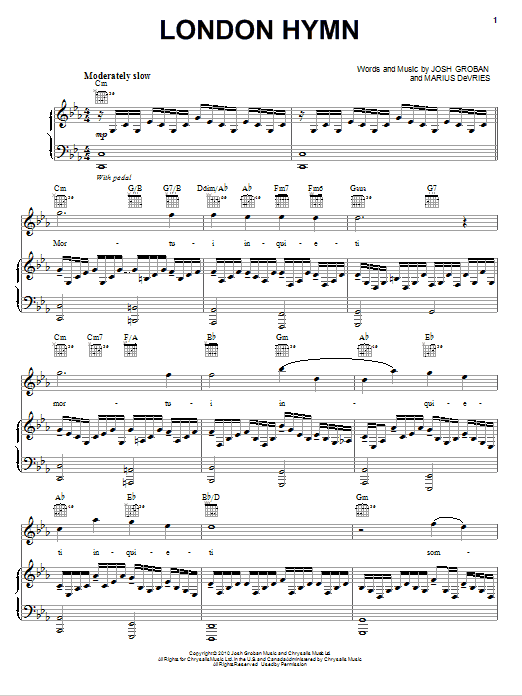 Josh Groban London Hymn Sheet Music Notes & Chords for Easy Piano - Download or Print PDF