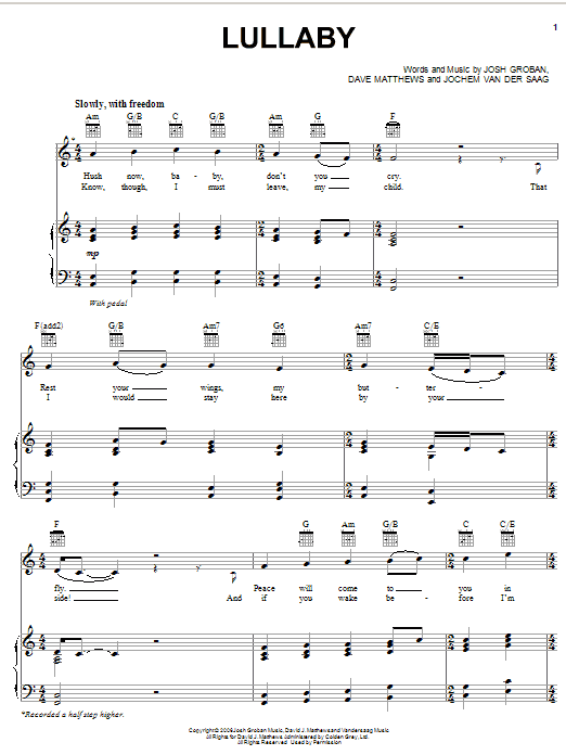 Josh Groban Lullaby Sheet Music Notes & Chords for Guitar Tab - Download or Print PDF