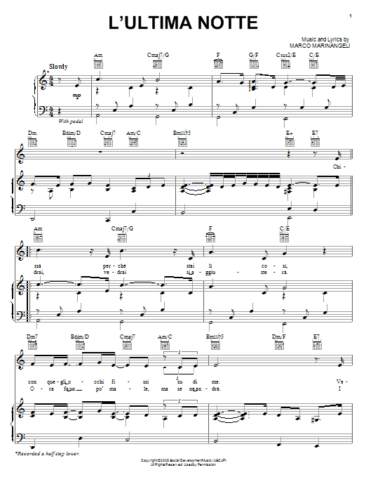 Josh Groban L'Ultima Notte Sheet Music Notes & Chords for Easy Piano - Download or Print PDF