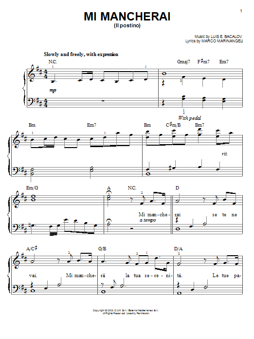 Josh Groban Mi Mancherai Sheet Music Notes & Chords for Easy Piano - Download or Print PDF