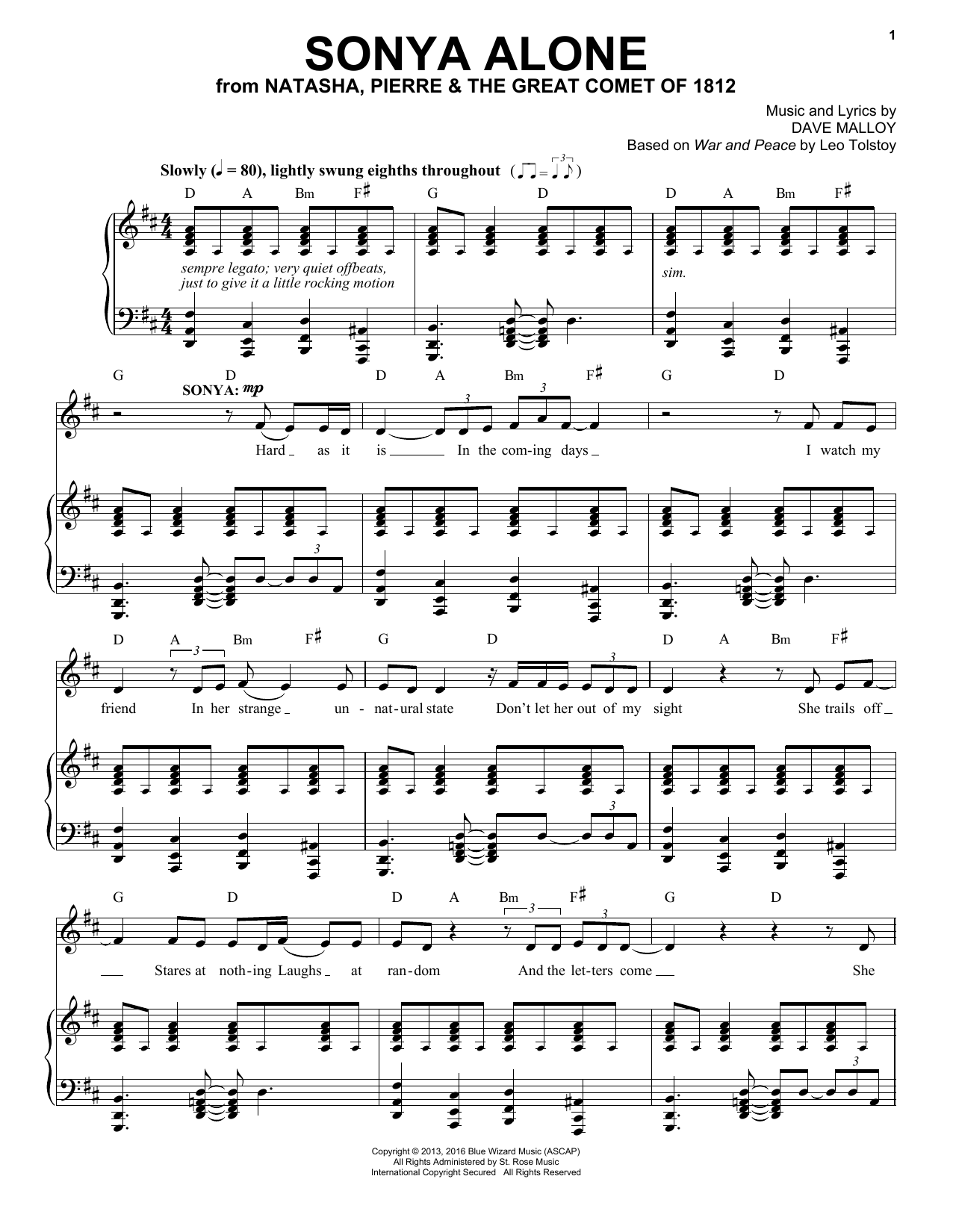Josh Groban Sonya Alone Sheet Music Notes & Chords for Piano & Vocal - Download or Print PDF