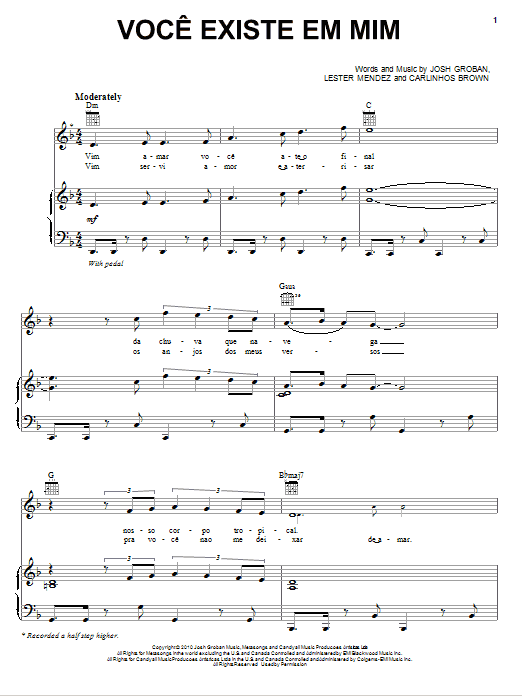 Josh Groban Voce Existe Em Mim Sheet Music Notes & Chords for Easy Piano - Download or Print PDF