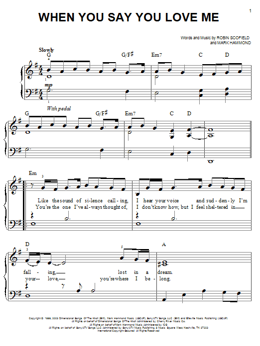 Josh Groban When You Say You Love Me Sheet Music Notes & Chords for Easy Piano - Download or Print PDF