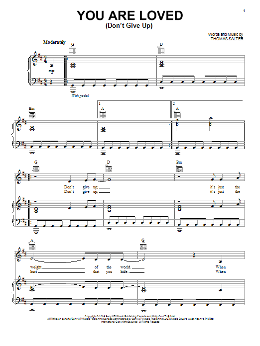 Josh Groban You Are Loved (Don't Give Up) Sheet Music Notes & Chords for Piano, Vocal & Guitar (Right-Hand Melody) - Download or Print PDF