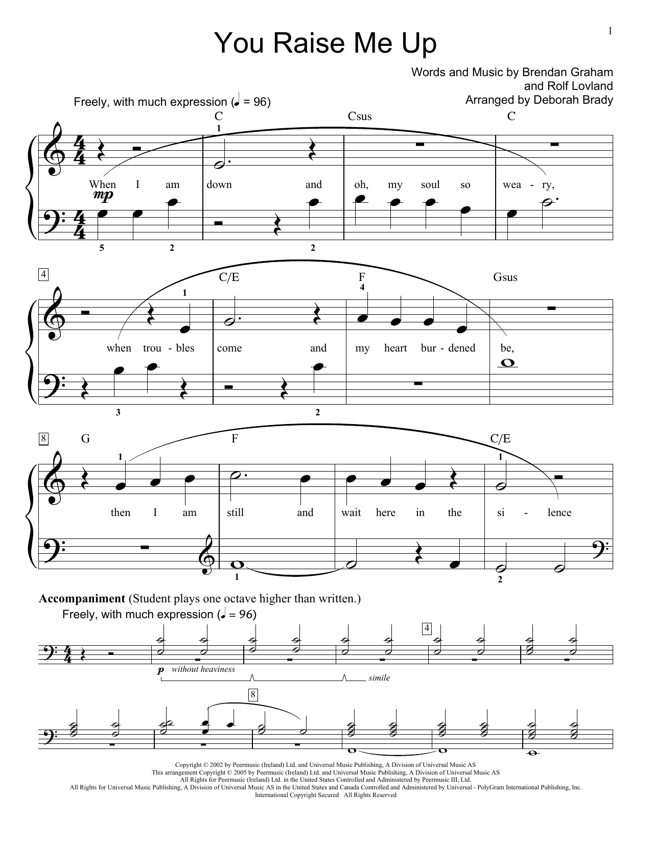 Josh Groban You Raise Me Up (arr. Deborah Brady) Sheet Music Notes & Chords for Educational Piano - Download or Print PDF