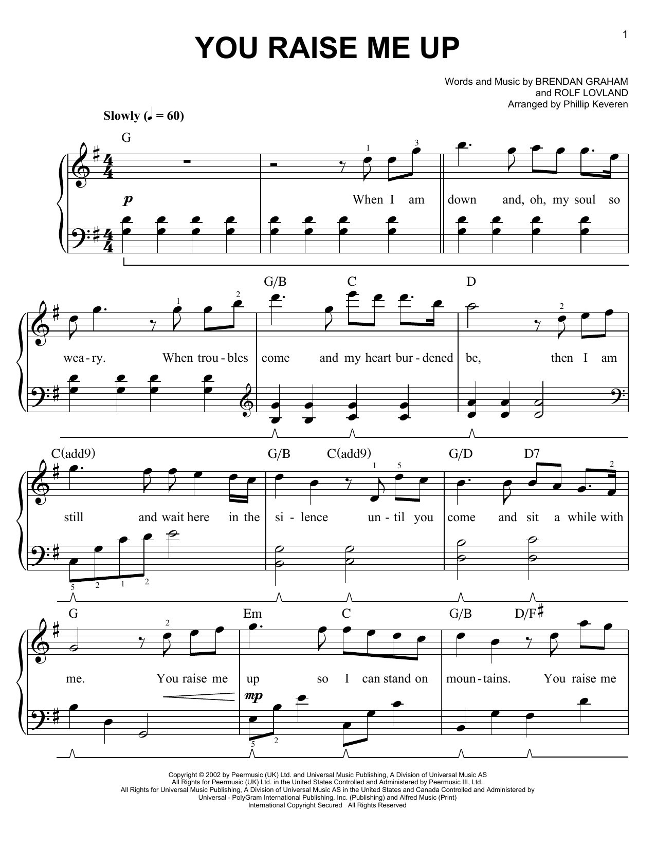 Phillip Keveren You Raise Me Up Sheet Music Notes & Chords for Easy Piano - Download or Print PDF