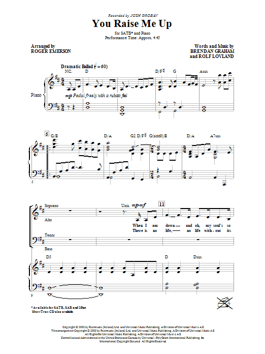 Josh Groban You Raise Me Up (arr. Roger Emerson) Sheet Music Notes & Chords for TBB - Download or Print PDF