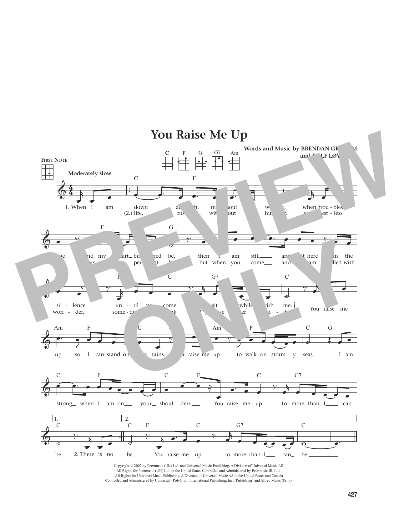 Josh Groban You Raise Me Up (from The Daily Ukulele) (arr. Jim Beloff) Sheet Music Notes & Chords for Ukulele - Download or Print PDF