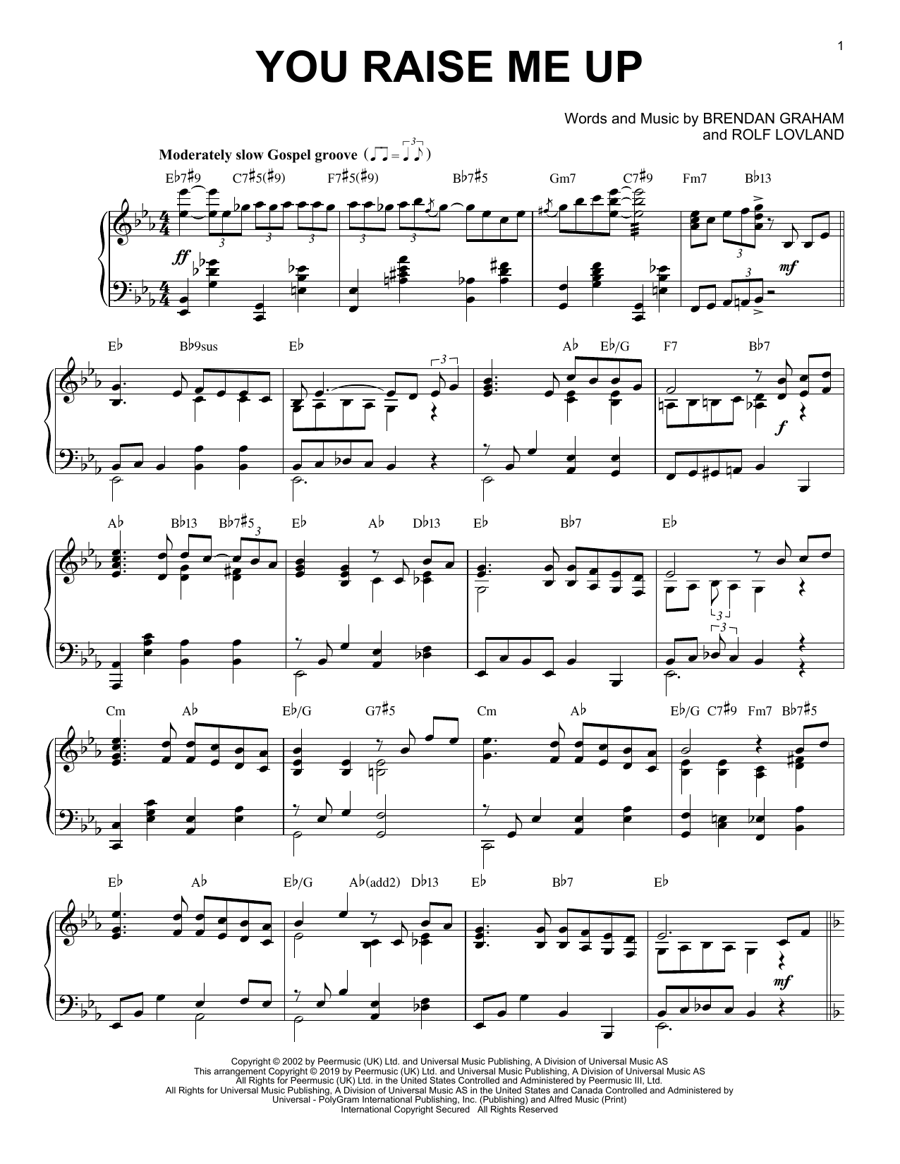 Josh Groban You Raise Me Up [Jazz version] Sheet Music Notes & Chords for Piano Solo - Download or Print PDF