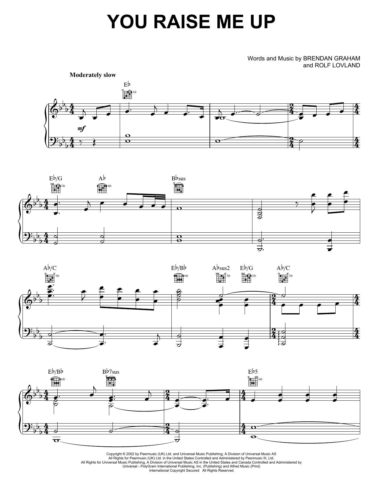 Josh Groban You Raise Me Up Sheet Music Notes & Chords for Lyrics & Chords - Download or Print PDF