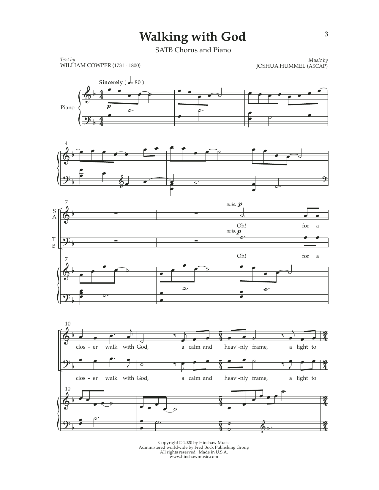 Josh Hummel Walking With God Sheet Music Notes & Chords for SATB Choir - Download or Print PDF