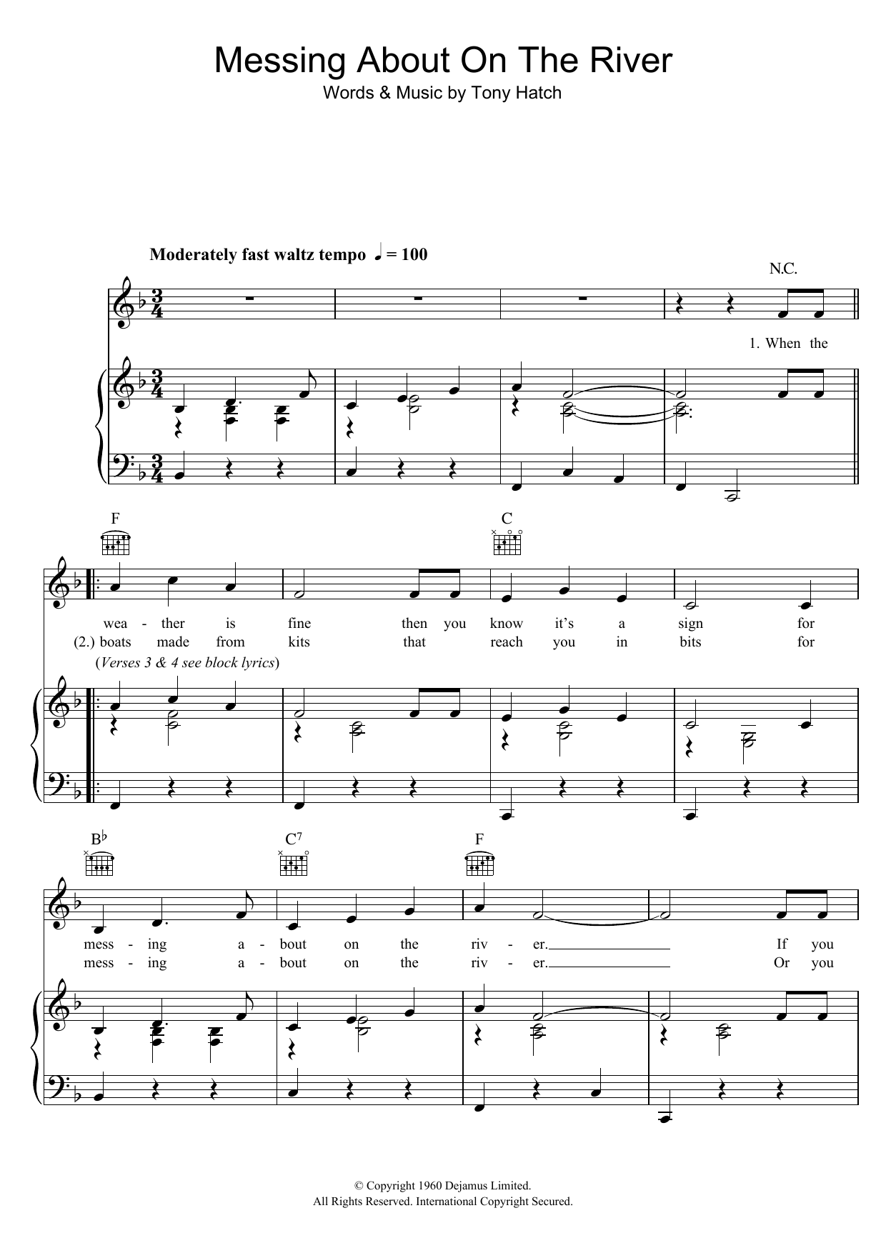 Josh McCrae Messing About On The River Sheet Music Notes & Chords for Piano, Vocal & Guitar (Right-Hand Melody) - Download or Print PDF