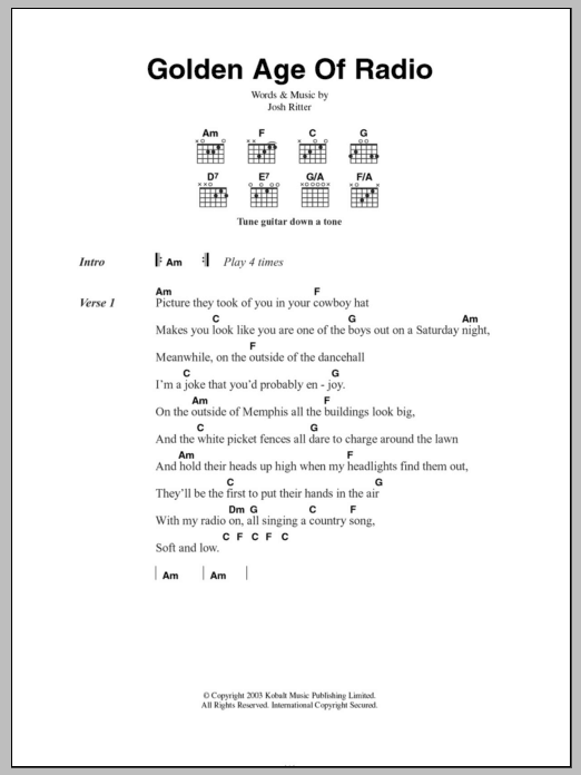 Josh Ritter Golden Age Of Radio Sheet Music Notes & Chords for Lyrics & Chords - Download or Print PDF