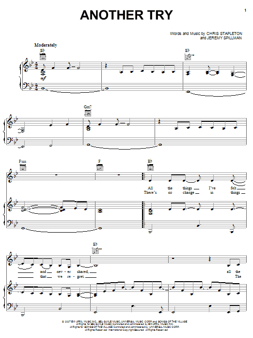 Josh Turner featuring Trisha Yearwood Another Try Sheet Music Notes & Chords for Piano, Vocal & Guitar (Right-Hand Melody) - Download or Print PDF