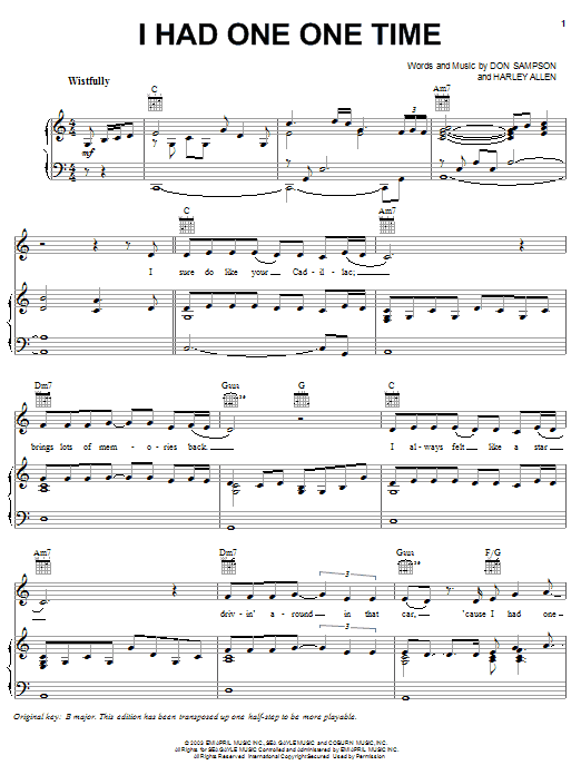 Josh Turner I Had One One Time Sheet Music Notes & Chords for Piano, Vocal & Guitar (Right-Hand Melody) - Download or Print PDF