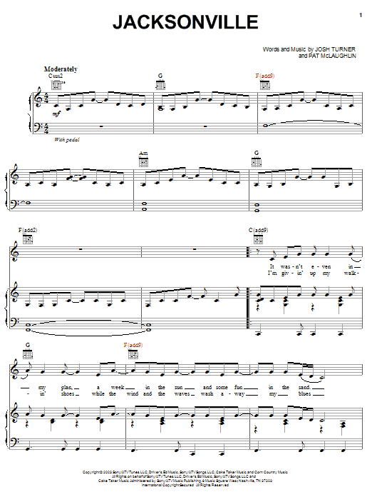 Josh Turner Jacksonville Sheet Music Notes & Chords for Piano, Vocal & Guitar (Right-Hand Melody) - Download or Print PDF