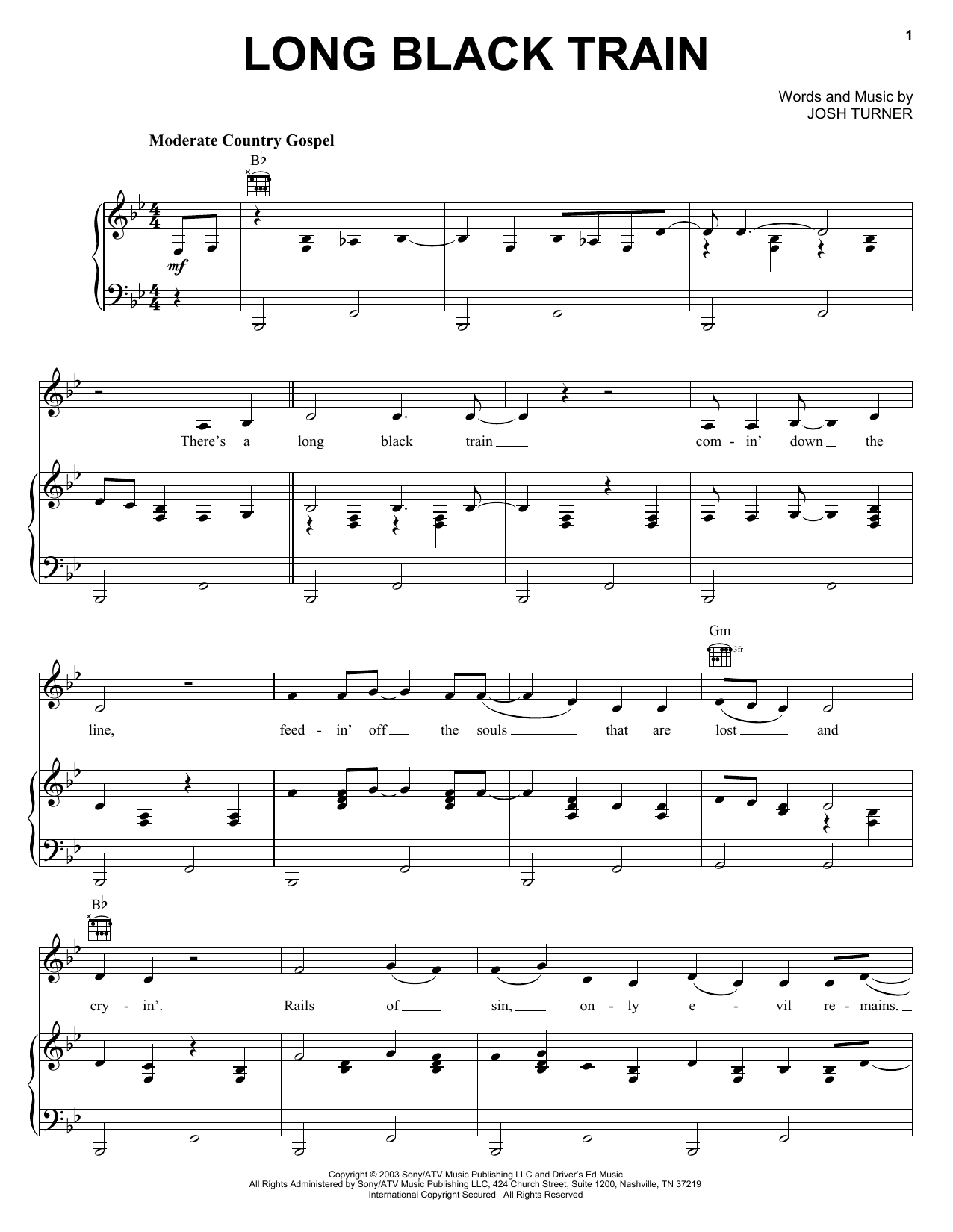 Josh Turner Long Black Train Sheet Music Notes & Chords for Melody Line, Lyrics & Chords - Download or Print PDF