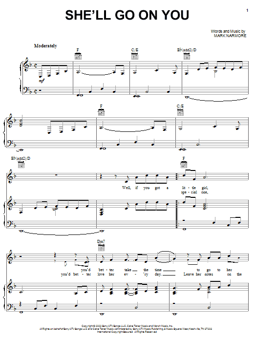 Josh Turner She'll Go On You Sheet Music Notes & Chords for Piano, Vocal & Guitar (Right-Hand Melody) - Download or Print PDF