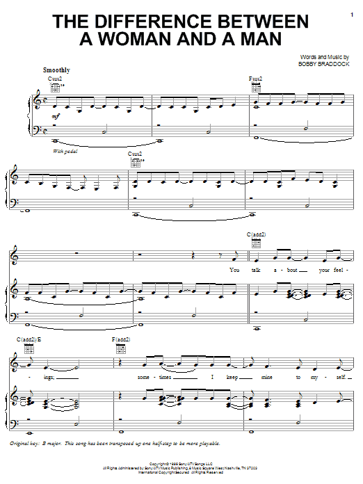 Josh Turner The Difference Between A Woman And A Man Sheet Music Notes & Chords for Piano, Vocal & Guitar (Right-Hand Melody) - Download or Print PDF