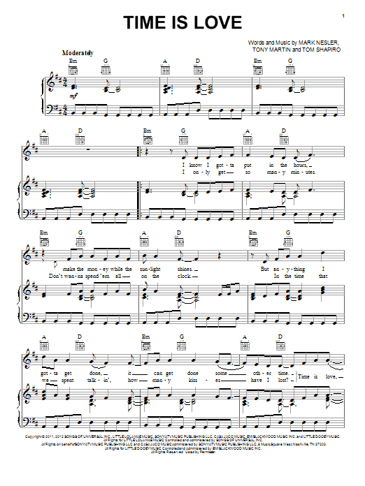 Josh Turner Time Is Love Sheet Music Notes & Chords for Piano, Vocal & Guitar (Right-Hand Melody) - Download or Print PDF