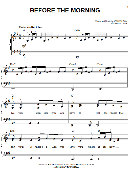 Josh Wilson Before The Morning Sheet Music Notes & Chords for Easy Piano - Download or Print PDF