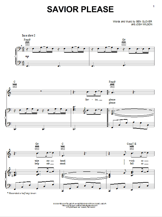 Josh Wilson Savior Please Sheet Music Notes & Chords for Piano, Vocal & Guitar (Right-Hand Melody) - Download or Print PDF