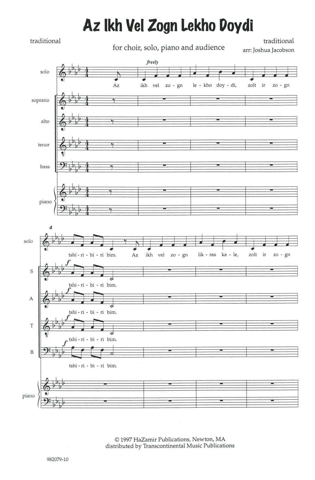 Joshua Jacobson Az Ikh Vel Zogn Lekho Doydi Sheet Music Notes & Chords for SATB Choir - Download or Print PDF