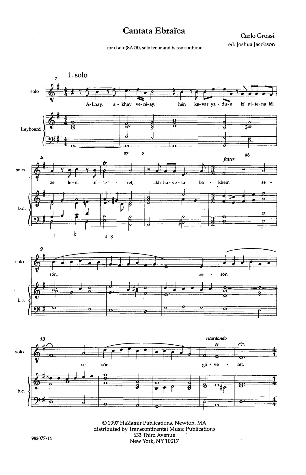 Joshua Jacobson Cantata Ebraica Sheet Music Notes & Chords for Choral - Download or Print PDF
