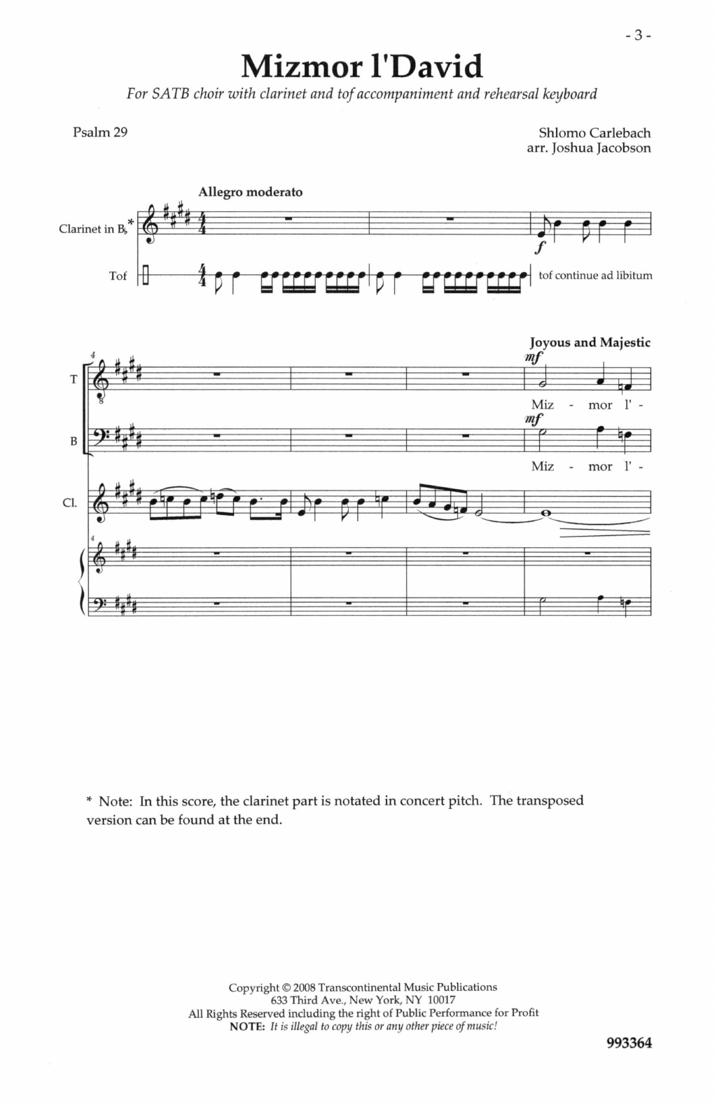 Joshua Jacobson Mizmor L'David (Psalm 29) Sheet Music Notes & Chords for SATB - Download or Print PDF