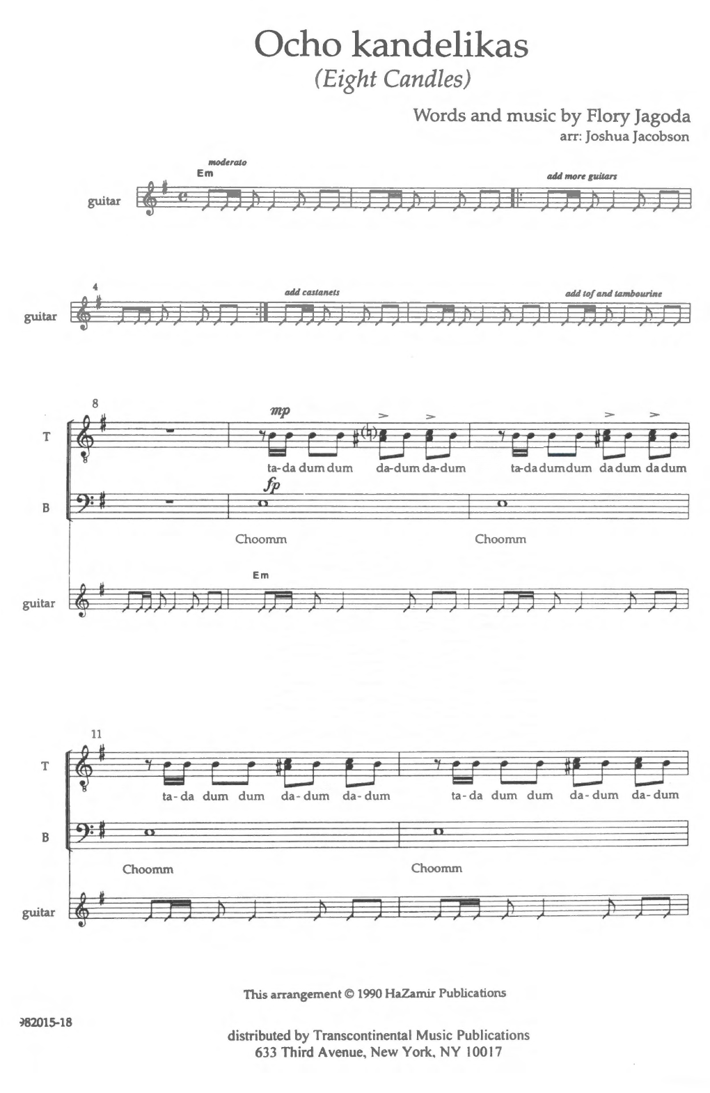 Joshua Jacobson Ocho Kandelikas (8 Candles) Sheet Music Notes & Chords for SATB - Download or Print PDF