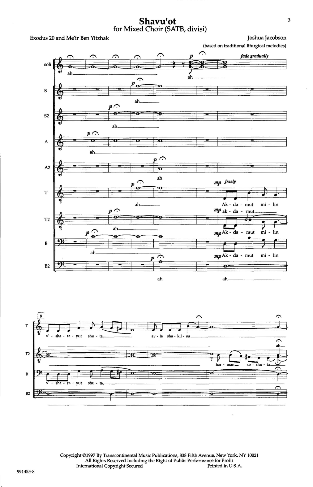 Joshua Jacobson Shavu'ot Sheet Music Notes & Chords for SATB - Download or Print PDF