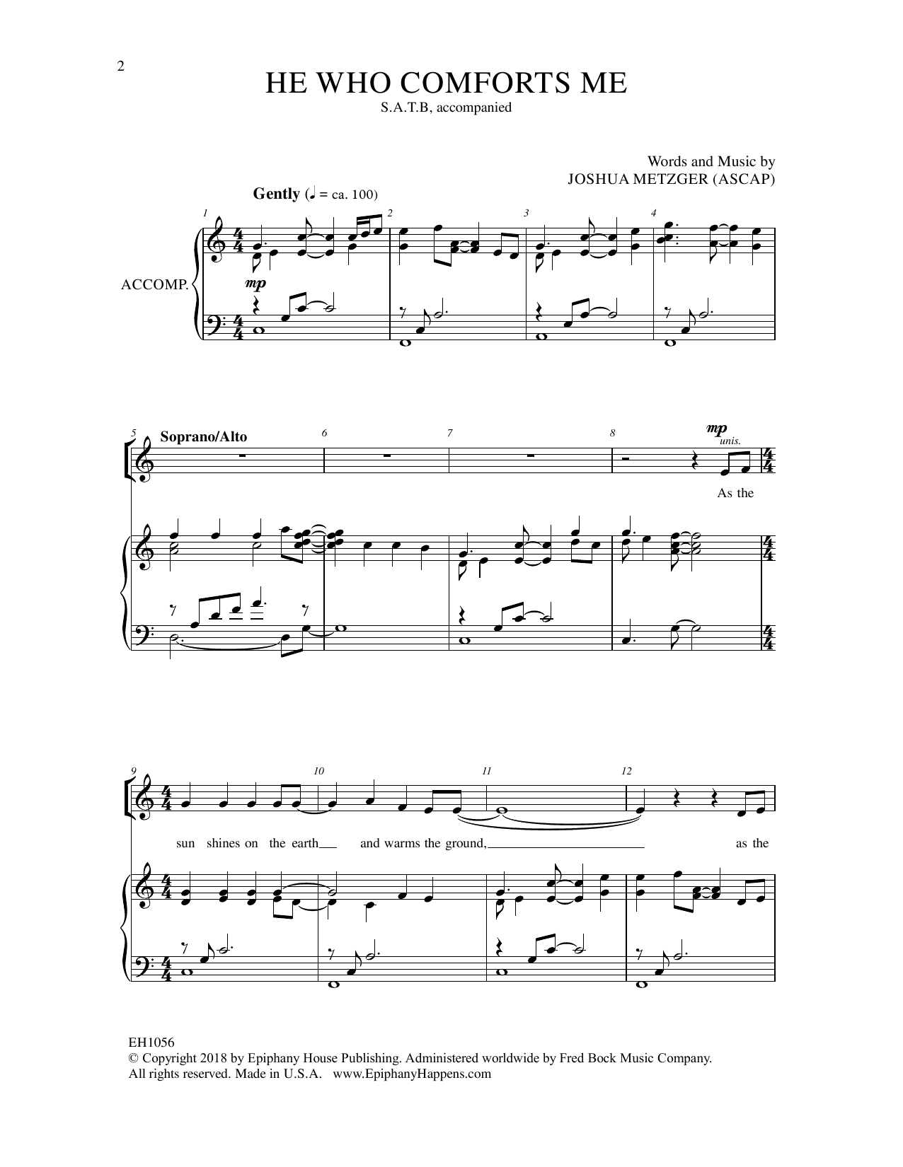 Joshua Metzger He Who Comforts Me Sheet Music Notes & Chords for Choral - Download or Print PDF