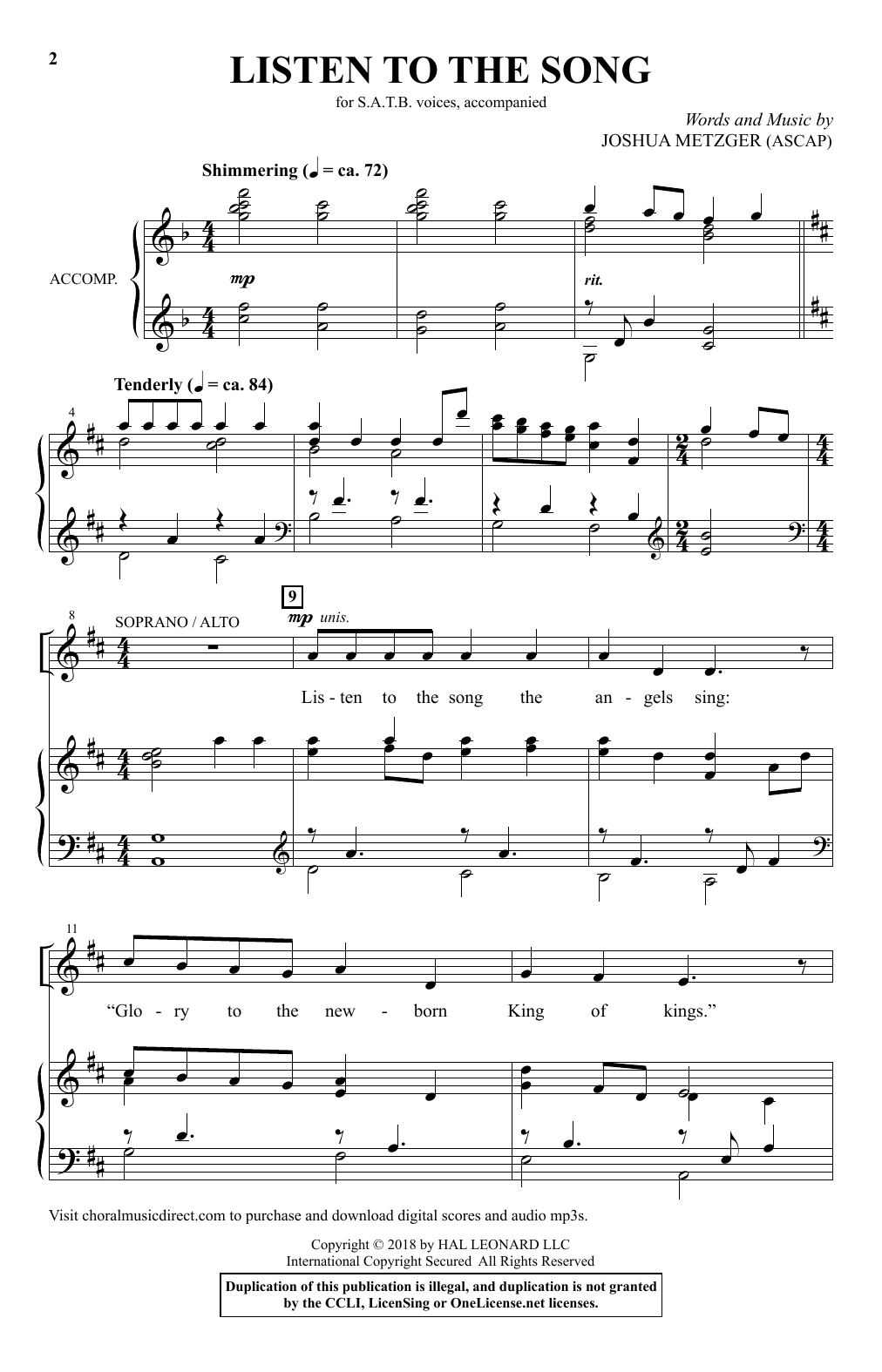 Joshua Metzger Listen To The Song Sheet Music Notes & Chords for SATB - Download or Print PDF Joshua Metzger Listen To The Song Sheet Music Notes & Chords for SATB - Download or Print PDF