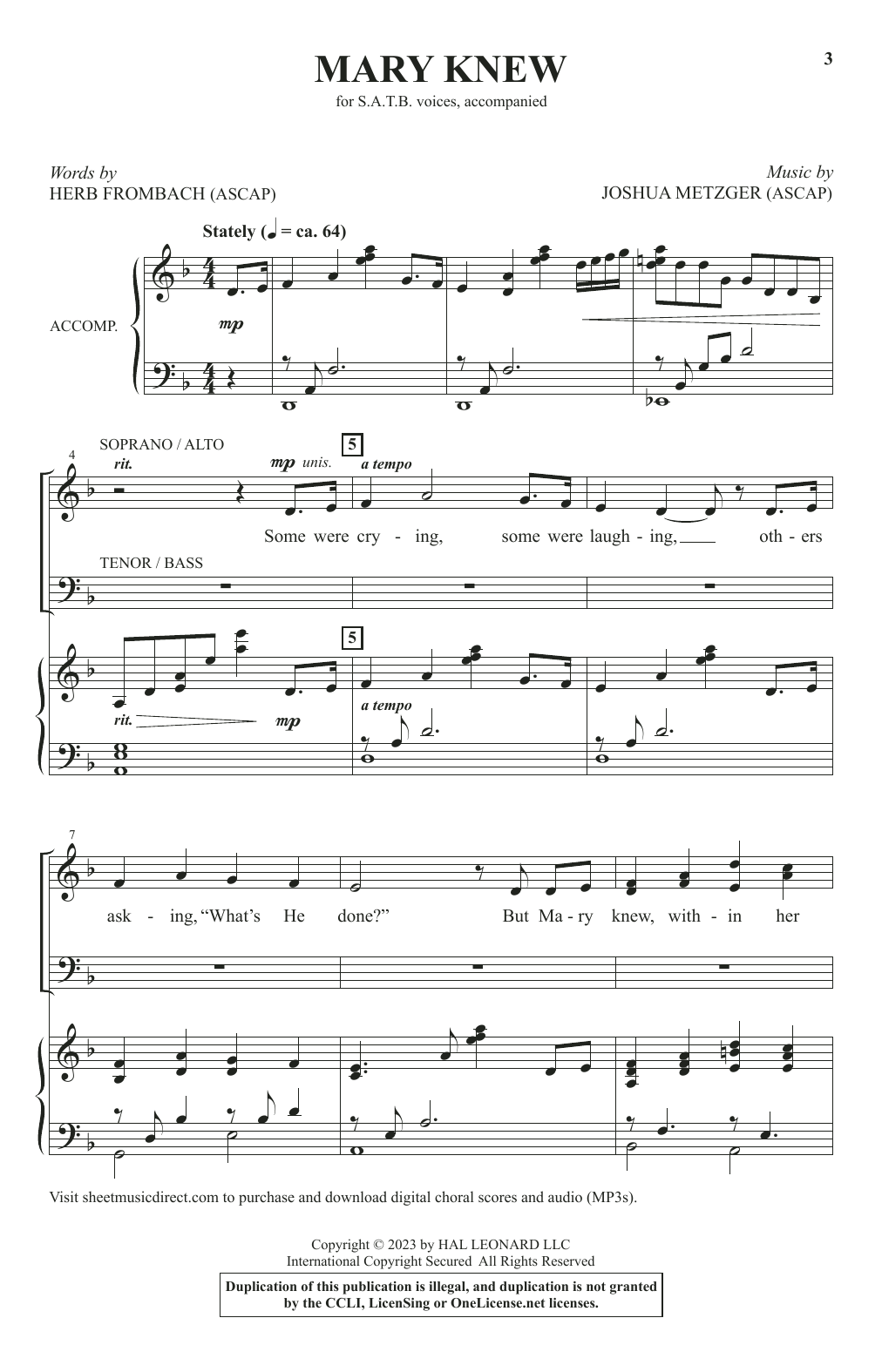 Joshua Metzger Mary Knew Sheet Music Notes & Chords for SATB Choir - Download or Print PDF