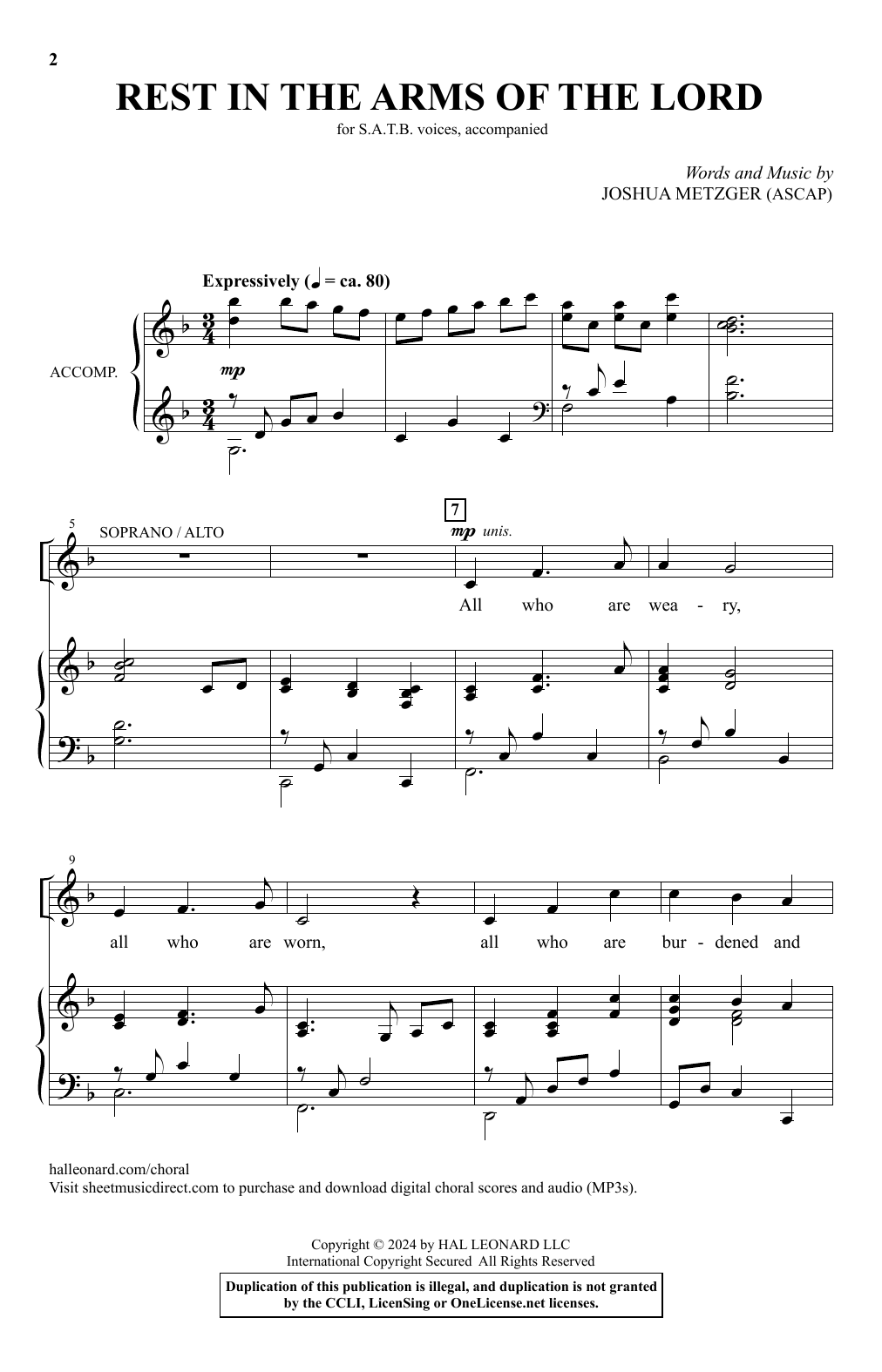 Joshua Metzger Rest In The Arms Of The Lord Sheet Music Notes & Chords for SATB Choir - Download or Print PDF