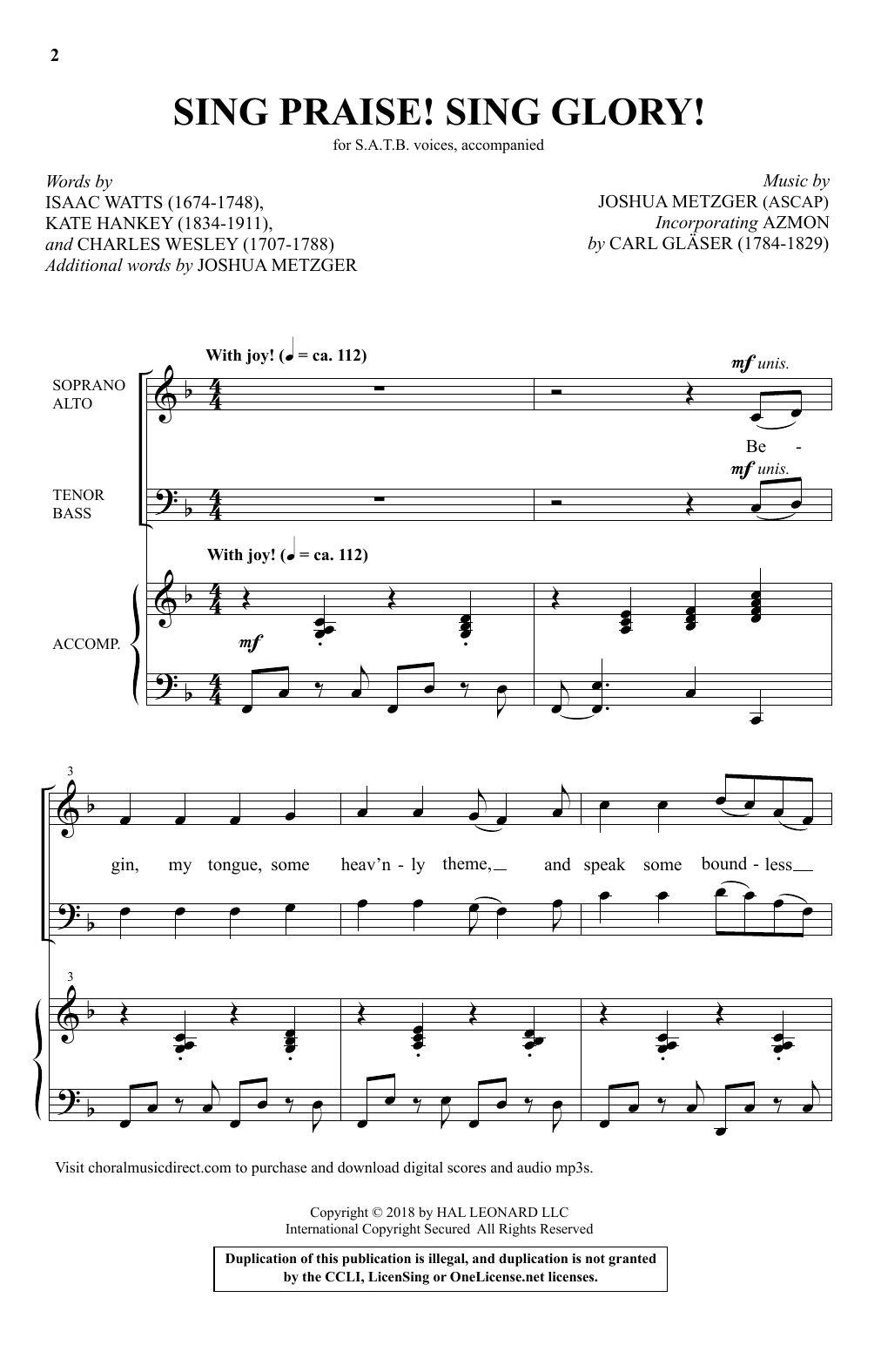 Joshua Metzger Sing Praise! Sing Glory! Sheet Music Notes & Chords for SATB Choir - Download or Print PDF