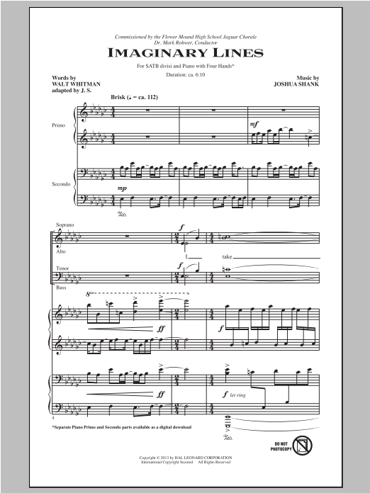 Joshua Shank Imaginary Lines Sheet Music Notes & Chords for SATB - Download or Print PDF