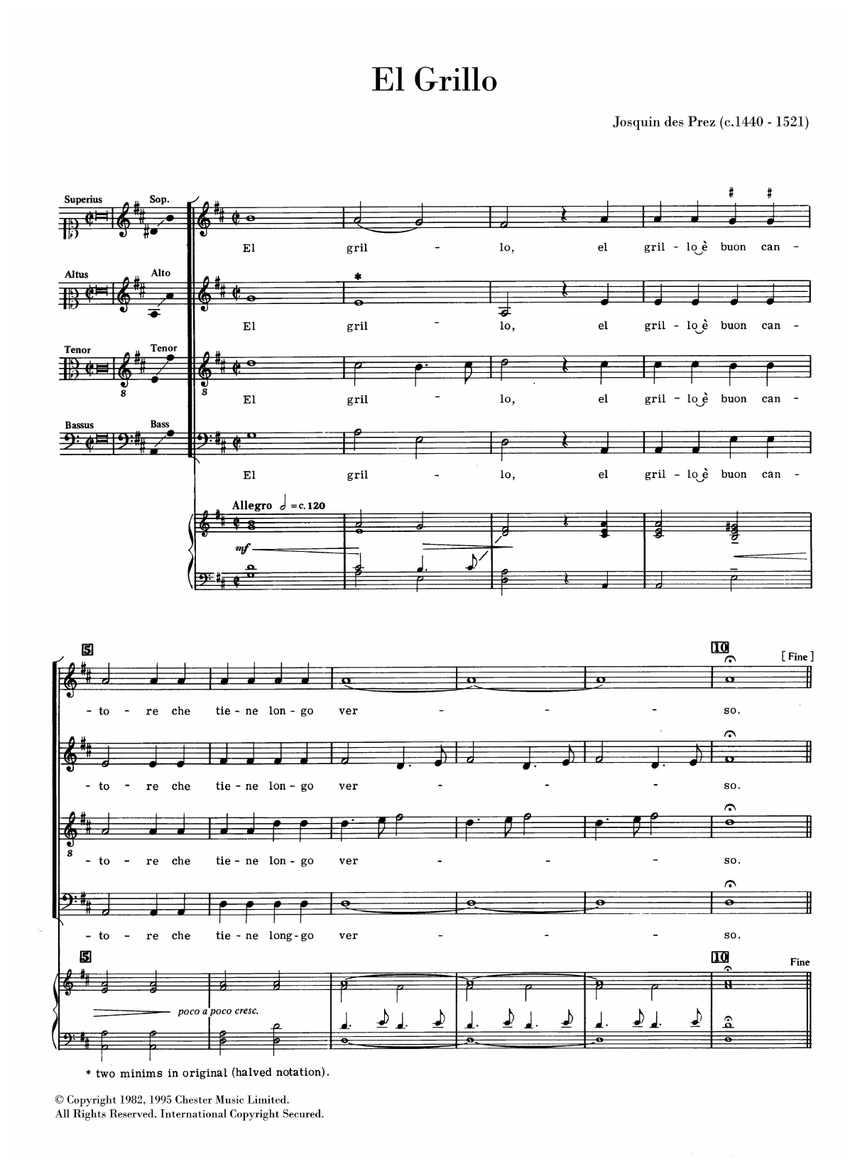 Josquin des Prez El Grillo Sheet Music Notes & Chords for SATB Choir - Download or Print PDF
