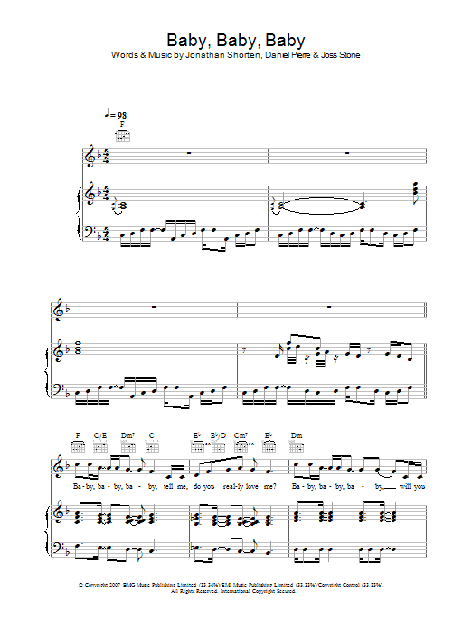 Joss Stone Baby Baby Baby Sheet Music Notes & Chords for Piano, Vocal & Guitar - Download or Print PDF