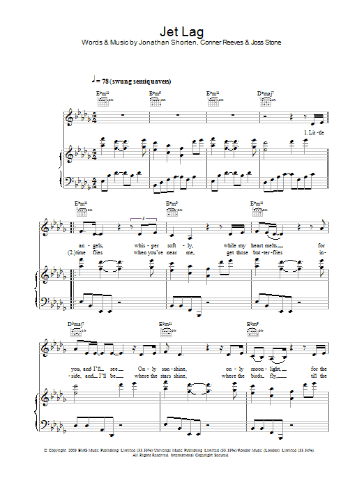 Joss Stone Jet Lag Sheet Music Notes & Chords for Piano, Vocal & Guitar - Download or Print PDF