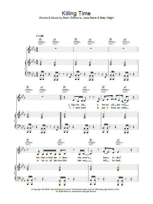 Joss Stone Killing Time Sheet Music Notes & Chords for Piano, Vocal & Guitar - Download or Print PDF