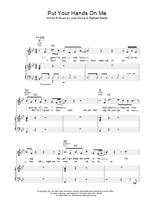 Joss Stone Put Your Hands On Me Sheet Music Notes & Chords for Piano, Vocal & Guitar - Download or Print PDF