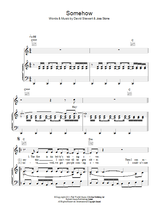 Joss Stone Somehow Sheet Music Notes & Chords for Piano, Vocal & Guitar (Right-Hand Melody) - Download or Print PDF