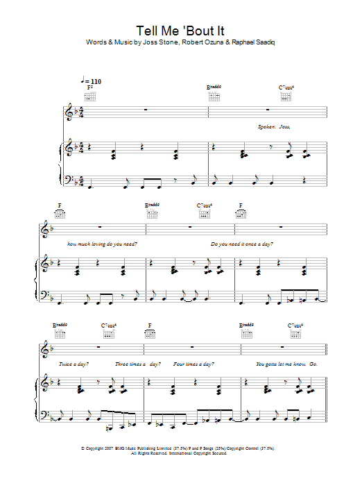 Joss Stone Tell Me 'Bout It Sheet Music Notes & Chords for Piano, Vocal & Guitar - Download or Print PDF