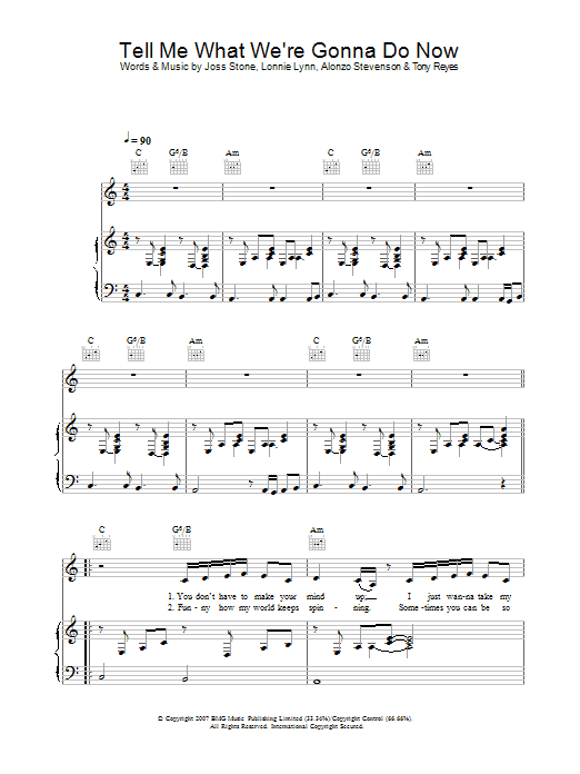 Joss Stone Tell Me What We're Gonna Do Now Sheet Music Notes & Chords for Piano, Vocal & Guitar - Download or Print PDF