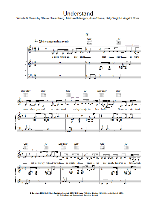 Joss Stone Understand Sheet Music Notes & Chords for Piano, Vocal & Guitar - Download or Print PDF