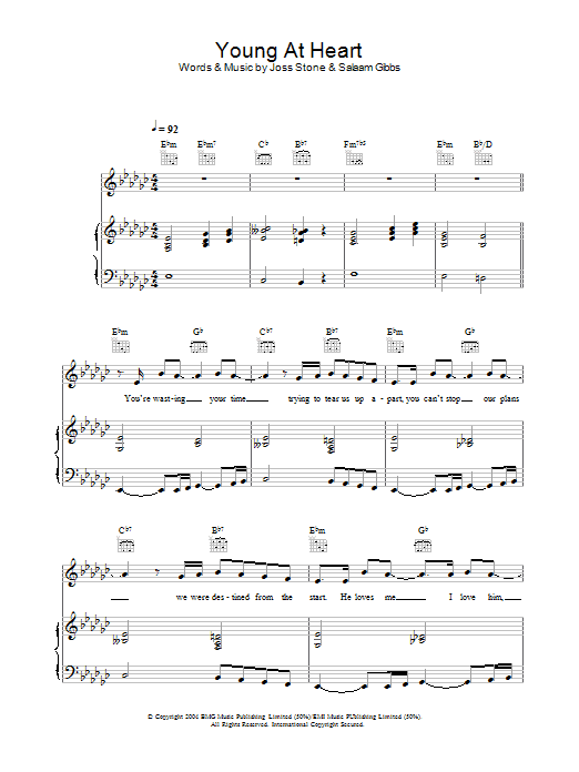 Joss Stone Young At Heart Sheet Music Notes & Chords for Piano, Vocal & Guitar - Download or Print PDF