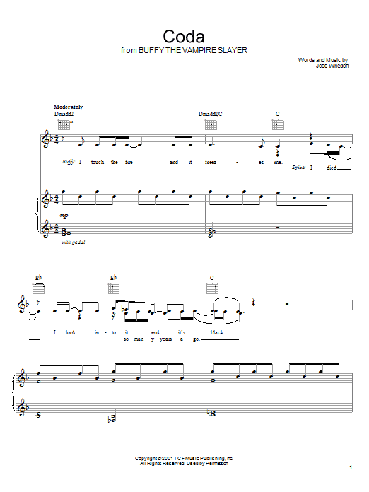 Joss Whedon Coda Sheet Music Notes & Chords for Piano, Vocal & Guitar (Right-Hand Melody) - Download or Print PDF